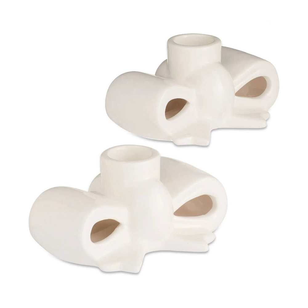 NEW My Texas House White Ceramic Bow Candle Holders 2-Piece Set One Size